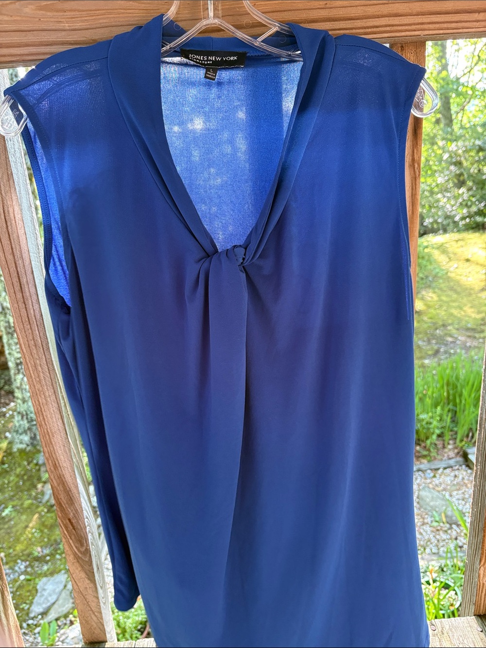 Jones New York Royal Navy Sleeveless Knot-Neck Blouse